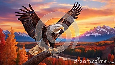 Majestic flight of a bald eagle Stock Photo