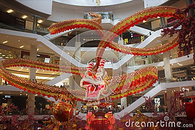 Majestic 600-ft long dragon beautifully display at Pavilion Kuala Lumpur Malaysia `dragon chasing the pearl` Editorial Stock Photo
