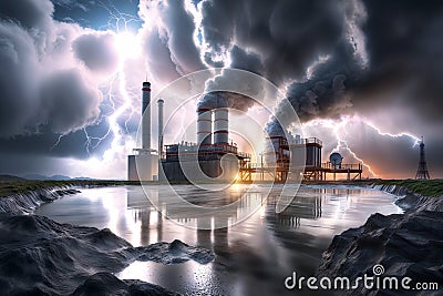 Majestic geothermal power plant in a serene natural landscape, generative ai Stock Photo