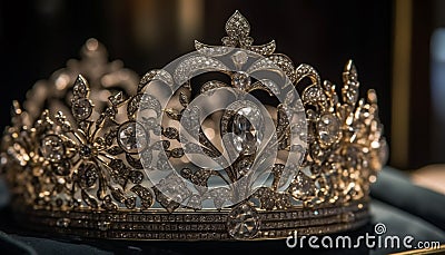 Majestic gold tiara, symbol of royalty and elegance, shines brightly generated by AI Stock Photo