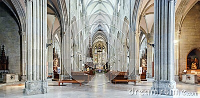 Majestic gothic cathedral interior. Stock Photo