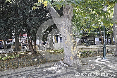 Lisbon,18th july: Green Garden from Historic Avenue Liberdade in Downtown of Lisbon Editorial Stock Photo