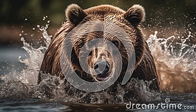 Majestic grizzly bear fishing in rapid water generated by AI Stock Photo