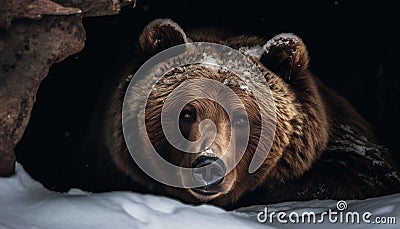 Majestic grizzly bear in snow, looking playful generated by AI Stock Photo