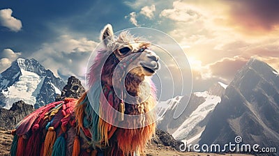 Llama in the Himalayas Stock Photo