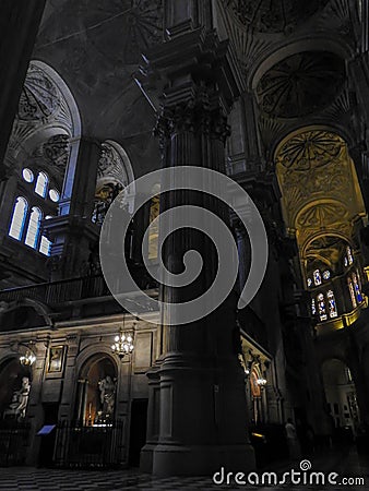 Majestic interior of Malaga Cathedral, showcasing its stunningly intricate detailing Editorial Stock Photo