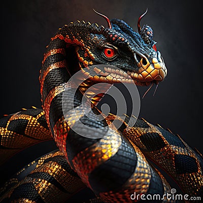 The Majestic King of the Red and Gold Serpents, generative ai Stock Photo