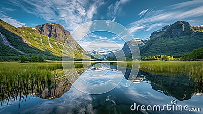 Majestic Lake With Clouds and Mountains Stock Photo