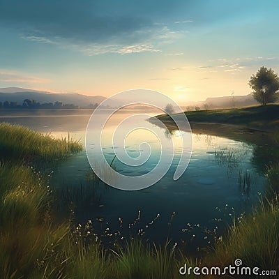 Majestic lake in sunset Stock Photo