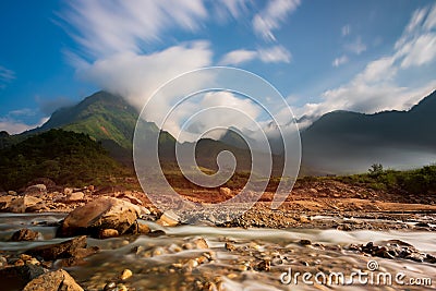 The majestic landscape with beauty mountain range, stream and rice field part 14 Stock Photo