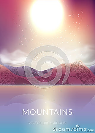 Majestic landscape with sunrise in the mountains Vector Illustration