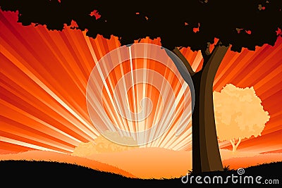 Majestic landscape with tree Vector Illustration