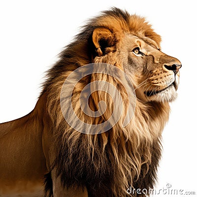 Ultra-detailed Nikon D850 Lion Portrait On White Background Stock Photo