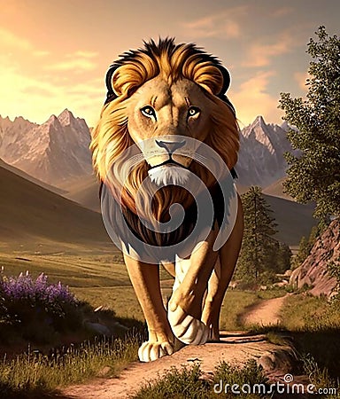 Majestic Lion Portrait: Capturing the Regal Essence of the Wild Stock Photo