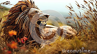 A majestic lion quilling style, showcasing its powerful mane and regal presence Stock Photo