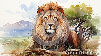 Majestic Lion Roaming the African Savanna Stock Photo