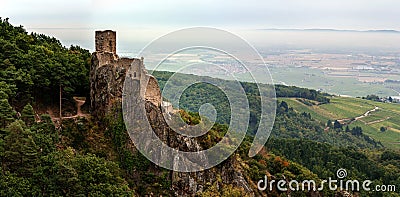 Majestic medieval castle Girsberg ruins on the top of the hill Stock Photo