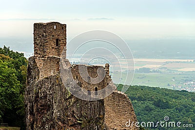 Majestic medieval castle Girsberg ruins on the top of the hill Stock Photo