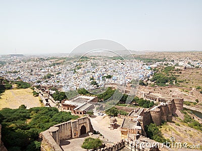 Majestic Mehrangarh Fort and Blue Jodhpur landscape Stock Photo