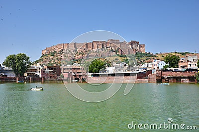 Majestic Mehrangarh Fort located in Jodhpur, Rajasthan, is one of the largest forts in India. Stock Photo