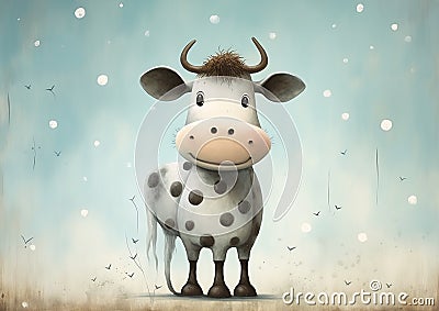Majestic Mixture: A Cow's Journey Through Snow, Pencil Marks, an Stock Photo