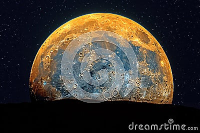 Majestic Moon: The Mysterious Beauty of Craters in a Dark Sky Stock Photo