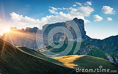 Majestic morning view of Lastoni di Formin mountain range from Giau pass. Stock Photo