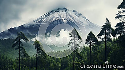 Majestic Mountain Enveloped In Clouds: A Japanese-inspired Uhd Image Stock Photo