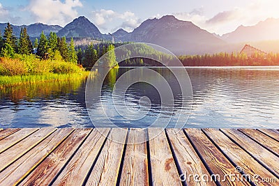 Majestic mountain lake in National Park High Tatra. Strbske pleso, Slovakia Stock Photo