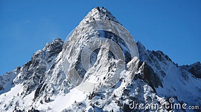 A rugged snow-covered mountain peak standing tall against a clear blue sky created with Generative AI Stock Photo
