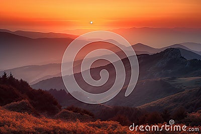 majestic mountain range with pink and orange sunrises and sunsets Stock Photo