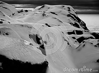 Majestic mountain top with snow in black and white Stock Photo