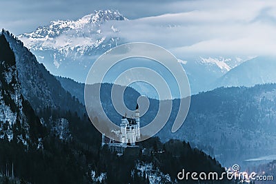 Majestic Neuschwanstein castle in twilight Editorial Stock Photo