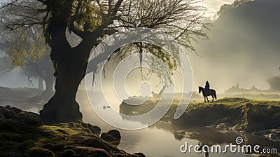 Majestic Ogre On Horseback: A Dreamlike Journey Through Isolated Landscapes Stock Photo