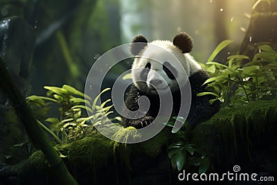 Majestic Panda tree giant forest. Generate Ai Stock Photo