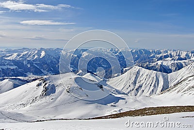 Majestic panoramic view of snowcapped mountains. Winter in Georgia Stock Photo