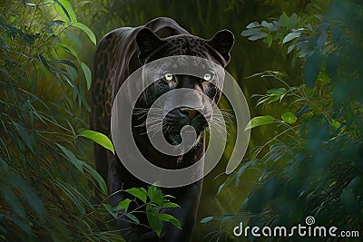 majestic panther prowling through lush forest Stock Photo