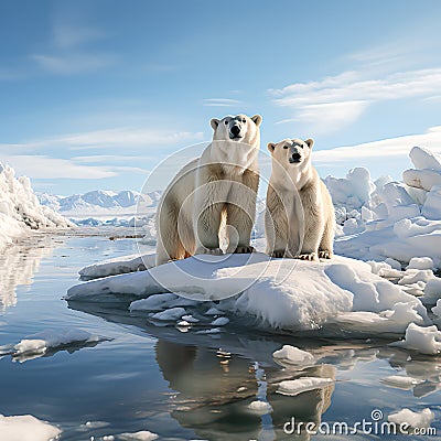 Majestic Polar Bear Roaming the Arctic Ice - Wildlife Photography Capturing the Vulnerable Beauty in its Frozen Habitat, Stock Photo