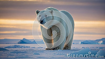 Majestic polar white bear standing on a frozen arctic landscape Stock Photo