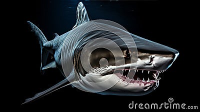 Majestic Predator: Portrait of a Shark Against a Dark Abyss Stock Photo