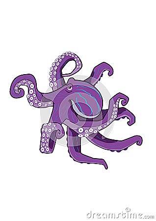 A majestic purple octopus Vector Illustration