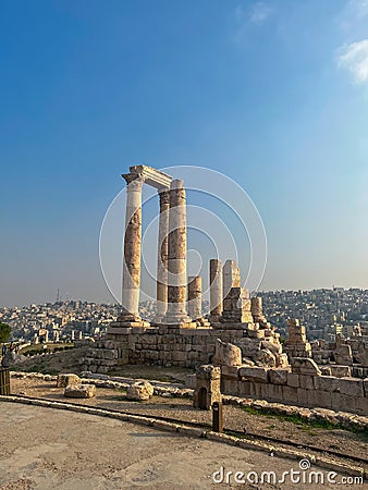 The majestic ruins of the ancient Roman temple of Hercules in Amman Stock Photo