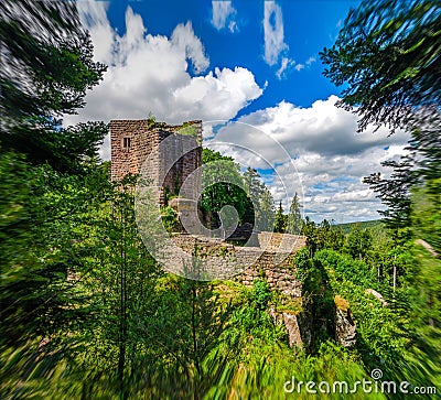 Majestic ruins of medieval castle Birkenfels, Alsace Stock Photo