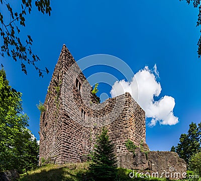 Majestic ruins of medieval castle Birkenfels, Alsace Stock Photo