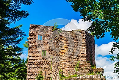 Majestic ruins of medieval castle Birkenfels, Alsace Stock Photo