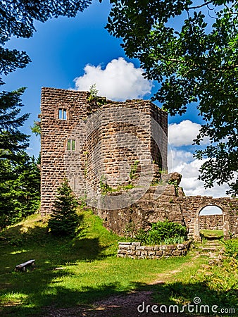 Majestic ruins of medieval castle Birkenfels, Alsace Stock Photo