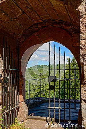 Majestic ruins of medieval castle Birkenfels, Alsace Stock Photo