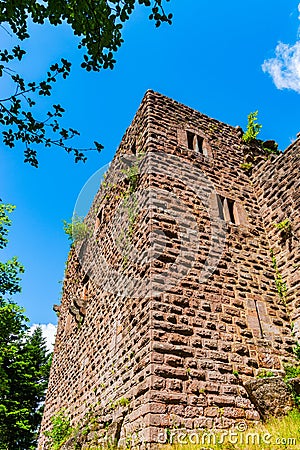 Majestic ruins of medieval castle Birkenfels, Alsace Stock Photo