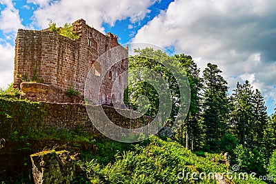 Majestic ruins of medieval castle Birkenfels, Alsace Stock Photo