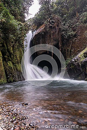 Majestic Savegre River Waterfall in San Gerardo de Dota, Costa Rica Stock Photo